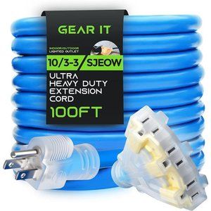 Extension Cord 100 Feet 10/3-3 Triple Outlet Ultra Heavy Duty SJEOW Weather